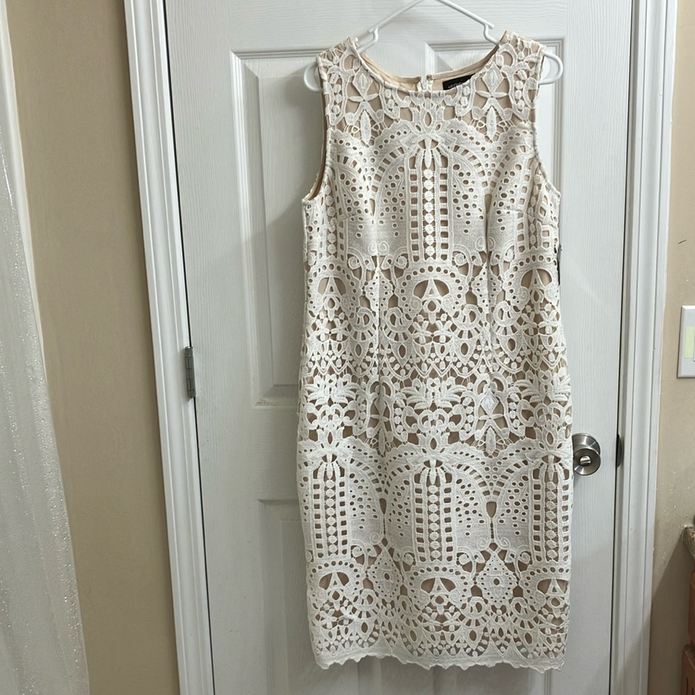 White Lace Dress with nude under layer - Liz Claiborne - NWT